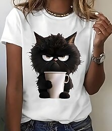 abordables -Mujer Camiseta Graphic Animal Vintage Elegante Clásico Manga Corta Cuello Barco Escote Redondo Tops regulares Diario Fin de semana Estampado Blanco Amarillo Rosa Azul Piscina Gris Verano Primavera
