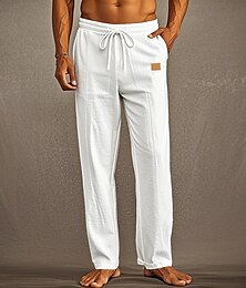 abordables -Hombre Pantalones de lino Pantalones Pantalones de verano Pantalones de playa Bolsillo Correa Cintura elástica Plano Comodidad Transpirable Vacaciones Diario Festivos Hawaiano Boho Negro Blanco