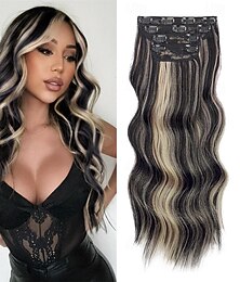 economico -Extension con clip, 20 pollici, biondo platino, extension con clip, 4 pezzi, morbide extension sintetiche per donna