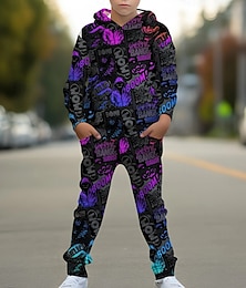economico -Ragazzi 3D Grafico Fantasma Lettera Set Felpa con cappuccio & Pantaloni della tuta Tuta sportiva Tute da ginnastica Manica Lunga Primavera Autunno Quotidiano Essenziale Casual Bambini 4-12 Anni Con