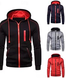 abordables -Homme Sweat à capuche Sweat à capuche en polaire Sweat à capuche tactique Tactique Noir Rouge bleu marine Gris À capuche Uni Fermeture éclair Poche Avant Sport & Loisir Occasionnel Quotidien