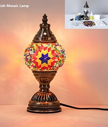 economico -Kit lampada a mosaico turco, tavolo decorativo in vetro, luce notturna da comodino per soggiorno e camera da letto, crea la tua lampada, base in bronzo antico