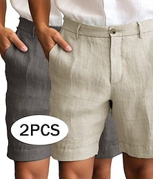 ieftine -Bărbați Pantaloni Scurți Pantaloni scurți din in Pantaloni scurti de rochie Pantaloni scurți de vară Pantaloni scurți de plajă Fermoar Buzunar Nasturi Simplu Confort Απαλό Lungimea genunchiului În