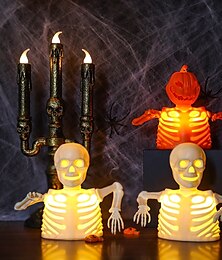 economico -Decorazione di Halloween, luci, ornamenti, scheletro, candela elettronica, zucca, lanterna, fantasma, festa, oggetto di scena, portacandele a forma di scheletro.