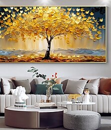 abordables -Mintura fait à la main 3D or arbre paysage peintures à l'huile sur toile art mural décoration moderne abstrait image pour la décoration intérieure roulé sans cadre peinture non étirée