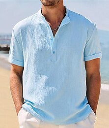 economico -Per uomo Camicia Camicia popover Camicia Estiva Camicia casual Camicia da Spiaggia Nero Bianco Blu marino Kaki Grigio chiaro Manica Corta Semplice Colletto alla coreana Vacanza Camicia hawaiana
