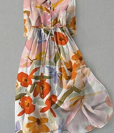 economico -Per donna Abito Midi Abito a Tubino Casual Quotidiano Vestibilità regolare Floreale Grafico Mezza Manica Colletto a Camicia Rosa Blu Arancione Primavera
