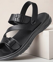 abordables -Homme Sandales Sandales plates Cuir PU Respirant Confortable Antidérapant Mocassin Noir Marron