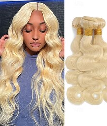 abordables -Lot de 3 mèches de cheveux humains ondulés blonds 613#, 300 g