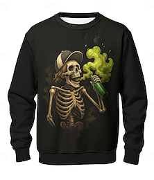 economico -Oktoberfest Per uomo Teschio Birra Felpa Maglia Felpa con cappuccio Girocollo Moda Stampa 3D Nero Bianco Girocollo 3D Grafico Tutte le stagioni progettista