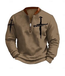 economico -Per uomo Maglia Felpa con zip corta Bianco Marrone Grigio chiaro Mezza zip Blocco di colori Croce Mezza cerniera Stampato Sport & Outdoor Quotidiano Ferie Poliestere Vintage Streetwear Casual Autunno