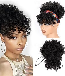 economico -Coda di cavallo con coulisse per donne nere, coda di cavallo afro con ciocca crespa e riccia, estensione con frangia, acconciatura nera, coda di cavallo con capelli naturali