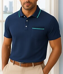 preiswerte -Herren Farbblock Polo Strick-Polopullover Kurzarm Umlegekragen Formell Arbeit Sport & Outdoor Stripe-Trim Streifen Rein Frühling Ganzjahres Weiß Dunkelrot Dunkelmarine