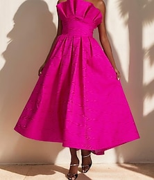 economico -Abiti da cocktail a trapezio con volant, eleganti, formali, semiformali, da sposa, lunghezza tè, midi, senza maniche, senza spalline, in raso, con tasche, 2025