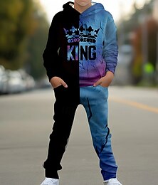 abordables -Chico 3D Graphic Conjunto de sudadera con capucha y pantalones deportivos Traje Deportivo Chándales Manga Larga Primavera Otoño Diario Básico Casual Niños 4-12 años Con Capucha Exterior Vacaciones