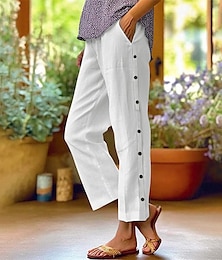 economico -Per donna Pantaloni in cotone e lino Pantaloni Corti Moda Casual Lunghezza alla caviglia Misura del girovita medio Semplice Elastico in vita Traspirante Confortevole Streetwear Abbigliamento
