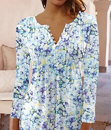 economico -Per donna Blusa Floreale Quotidiano Elegante Manica Lunga Girocollo Top Regolari Quotidiano Ferie Bottoni Stampato Blu Estate Primavera