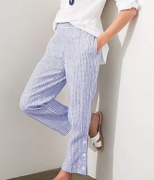 abordables -Femmes Chinos Vacances Occasionnel Longueur complète Taille haute Rayé Avec Poches Ceinture Élastique Impression Confortable Doux Micro-Élastique Extérieur Rue Vert Armée Noir Rose Claire Bleu Ét