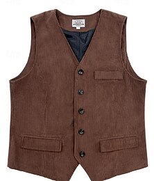economico -Per uomo Gilet Vacanza Feste Affari Moda Casual Primavera Autunno Bottoni Tasca Poliestere Velluto a coste Confortevole Tinta unica Monopetto Un Bottone Scollo a V Vestibilità regolare Marrone Scuro