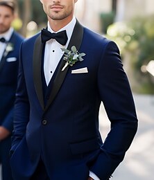 economico -Uomo Matrimonio Feste Completi Blu marino Affari Formale Tinta unita Vestibilità standard 3 pezzi Monopetto a un bottone