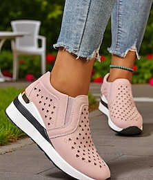 preiswerte -Rosa Keilsneaker für Damen – atmungsaktive Slip-On-Wanderschuhe mit Cut-outs und goldenem Absatzdetail für Reisen, Arbeit und Sommerausflüge