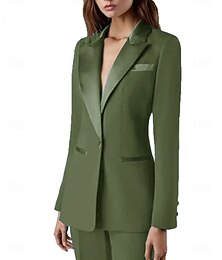 abordables -Tailleur deux pièces vert tailleur mère de la mariée mariage élégant simple décontracté à revers longueur de sol en tissu extensible manches longues avec boutons