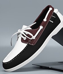 abordables -Chaussures bateau bicolores noires et blanches pour hommes avec un design à lacets classique, confortables et élégantes, idéales pour les sorties à la plage, les tenues décontractées et les événements d'été