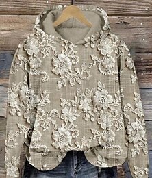 abordables -Mujer Sudadera con capucha Pullover Floral Animal Elegante Vintage Retro Manga Larga Con Capucha Tops regulares Calle Uso Diario Estampado Morado Verde Trébol Caqui Primavera Otoño Invierno