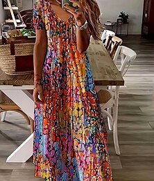 economico -Per donna Abito maxi Vestito Casual Abito a trapezio Abito Estivo Elegante Vacanza Casual Vestibilità regolare Floreale Grafico Astratto Manica Corta Collo a U Rosso Marrone chiaro Estate Primavera