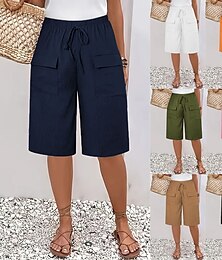 abordables -Femmes Chinos Shorts Basique Occasionnel Longueur Genou Taille haute Uni Ceinture Élastique Confortable Doux Micro-Élastique Extérieur Rue Noir Orange Vert Kaki Été Printemps Coupe régulière
