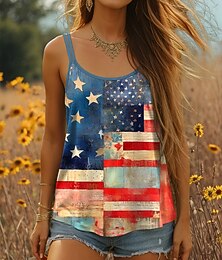 preiswerte -Frauen PatriotischesCamisole Tanktop Grafische Flagge Vintage Stilvoll Freizeit Ärmellos Scoop Ausschnitt Reguläre Tops Täglicher Urlaub Druck Weiß Rot Blau Sommer Frühling