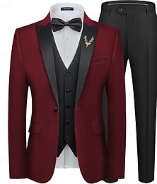 economico -Completi da matrimonio da uomo Completi di ritorno a casa Tuxedo Borgogna Moda Formale a tinta unita Fit standard 3 Pezzi Monopetto Due bottoni