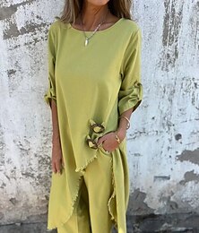 economico -Per donna Moda Streetwear Quotidiano Set di Pantaloni Manica Lunga Girocollo Tinta unica Patchwork Casuale Quotidiano Nero Giallo Vino Primavera Vestibilità regolare