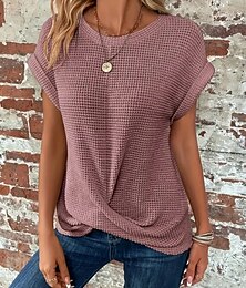 economico -Per donna Maglietta Semplice Moda Elegante Classico Manica Corta Girocollo Top Regolari Quotidiano Weekend Nero Bianco Vino Viola Verde Estate