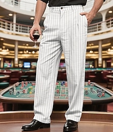 abordables -Hombre pantalones de traje Pantalones Chinos Bolsillo Botones A Rayas Comodidad Formal Fiesta Trabajo Moda Estilo clásico Negro Blanco Microelástico