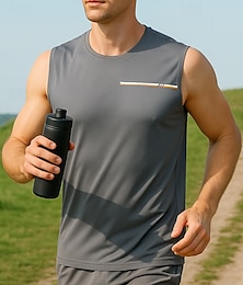 abordables -Hombre Camiseta sin mangas Running Camiseta para correr Sin Mangas Chalecos Transpirable Secado rápido Ligero Tenis Golf Corriendo Ropa de deporte Ropa de Deporte Color sólido Negro Verde Ejército