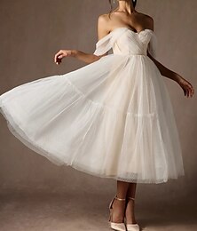 economico -Piccoli Abiti Bianchi per Fidanzamento Abiti da Sposa A-Line Cuore Innamorato Senza Maniche in Lungo Satin Abiti Sposa con Cintura Nastro Pieghe