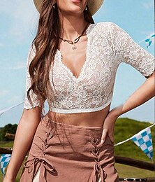 preiswerte -Oktoberfest Dirndlbluse Dienstmädchen Bayerisch Deutsch Wiesn Damen Karneval Bier Festival Stoff im traditionellen Stil Bluse