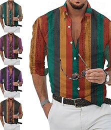 billiga -Herr Skjorta Sommarskjorta Casual skjorta Strandskjorta Knapp upp skjorta Ljusgrön Rodnande Rosa Rubinrött Purpur Grön Långärmad Rand Kavajslag Semester Hawaiisk Kläder Polyester Mode Ledigt Bekväm