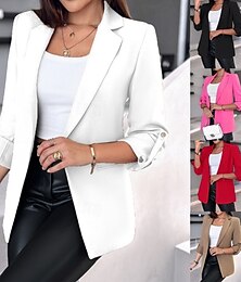 economico -Per donna Blazer Traspirante Confortevole Tasca Casual Semplice Ufficio Streetwear Casuale Abbigliamento quotidiano Aperto davanti Regolare Collo ripiegato Vestibilità regolare Manica Lunga Capispalla