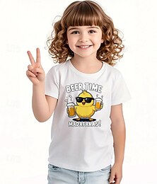 economico -Ragazze 3D Grafico Pulcino Maglietta Manica Corta Estate Primavera Moda Essenziale Bambini 4-12 Anni Girocollo All'aperto Casuale Quotidiano Vestibilità regolare