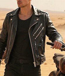 economico -Per uomo Giacca in Ecopelle Giacca da Biker Giacca da Moto Vacanza Quotidiano Antivento Caldo Cerniera Tasca Autunno Inverno Semplice Moda Classico Bavero Regolare Nero Giacca