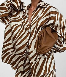 economico -Per donna Moda Streetwear Quotidiano Set di Pantaloncini Manica Lunga Colletto a Camicia A righe Stampato Casuale Quotidiano Marrone Estate Vestibilità comoda