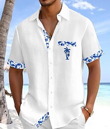 economico -Per uomo Camicia Camicia di lino Camicia Estiva Camicia da Spiaggia Camicia con Bottoni Floreale Ferie Abbigliamento quotidiano Bianco Rosa Blu marino Azzurro Manica Corta Collo ripiegato Estate