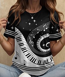 economico -Festival musicale Per donna Maglietta Grafico Geometrico Vintage Elegante Classico Manica Corta Girocollo Top Regolari Quotidiano Weekend Stampato Bianco e nero Bianco / Nero Estate Primavera