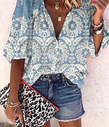 economico -Per donna Top estivi Floreale Grafico Paisley Vintage Quotidiano Elegante Manica 3/4 Scollo a V Top Regolari Quotidiano Stampato Marrone rossastro Azzurro cielo Blu turchese Rosa Azzurro Estate