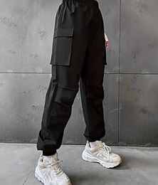 abordables -Mujer Pantalones cargo pantalones Moda Ropa de calle Longitud total Cintura Media Plano Bolsillo Cintura elástica Confortable Al Aire Libre Cómodo Festivos Noche Negro Otoño Ajuste regular