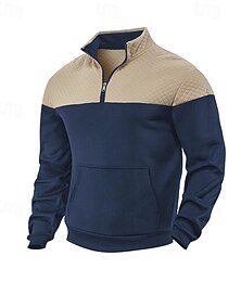 abordables -Hombre Sudadera con estampado de gofres Sudadera con cremallera Negro Verde Ejército Azul Marino Caqui Gris Cuello Mao Bloque de color Bloque de Color Cremallera de un cuarto Deporte Casual Diario