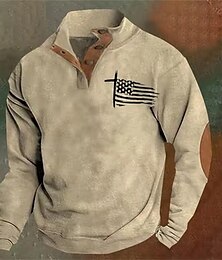 olcso -Férfi Pulóver Katonai zöld Barna Khakizöld Álló gallér Grafika Križ Amerikai zászló Nyomtatott Napi Szabadság Alkalmi Poliészter Utcai sikk Alkalmi Ősz Tél Ruházat Pulcsik Pulóverek