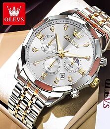お買い得  -olevs 3670 メンズ腕時計 多機能クロノグラフ クォーツウォッチ 防水 夜光ムーンフェイズウォッチ